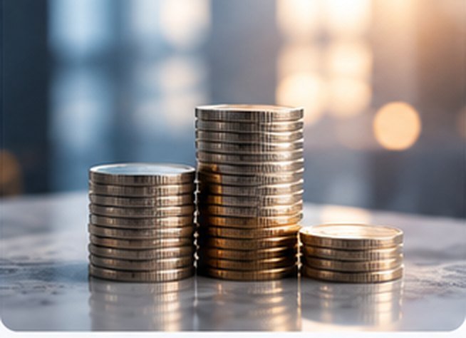 Piles de pièces de monnaie.